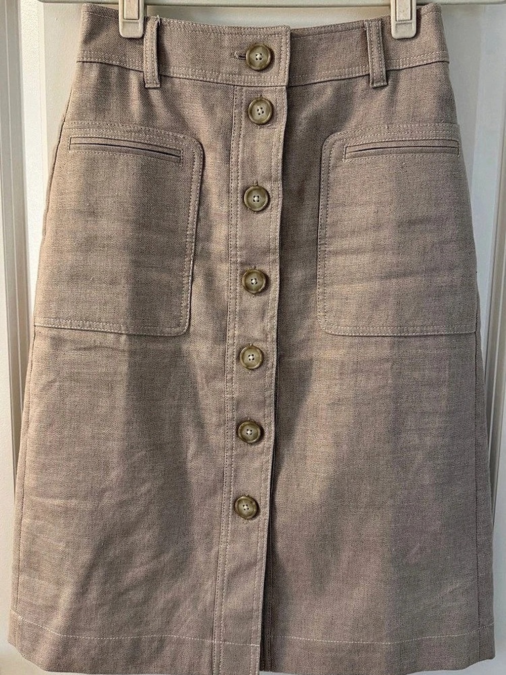J.Crew Button-Front Linen-Blend Skirt | Size 0